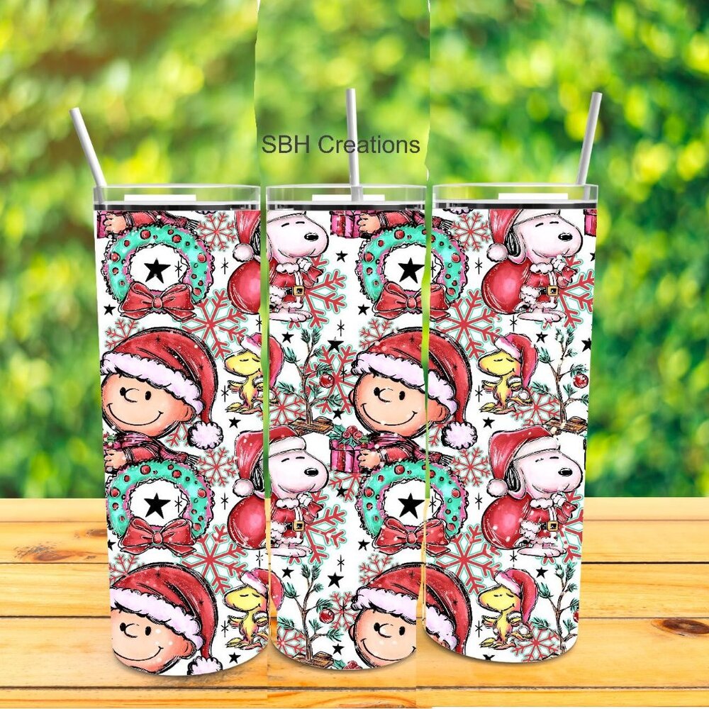 20oz Christmas theme Charlie Brown and Snoopy insulated Tumbler with sliding lid